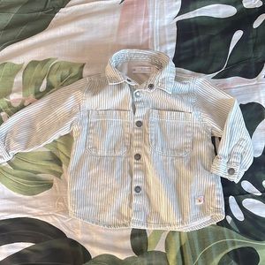 ZARA baby 18-24m denim green/gray striped button up - perfect condition